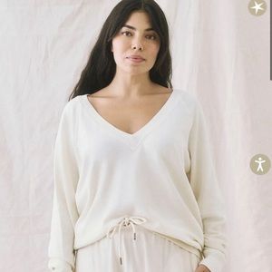 The Great Womens Cotton Knit V-Neck Sweatshirt “Washed White” Size 1